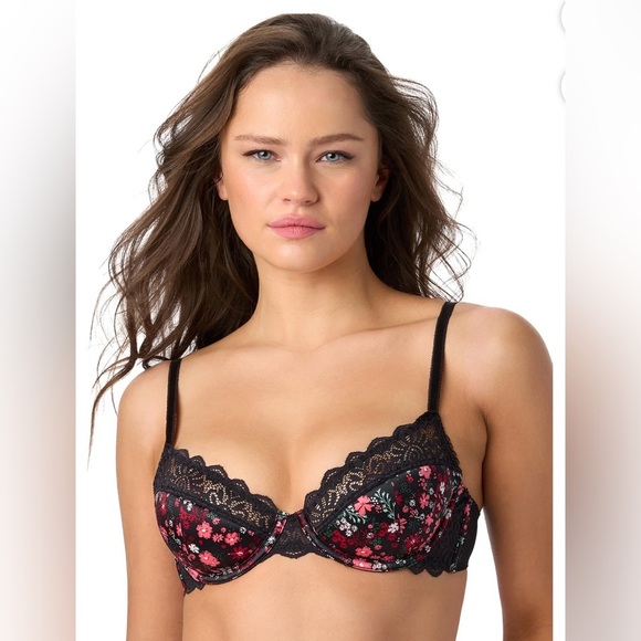 Adored by Adore Me Stretch Satin and Lace Lightly Padded Lizzie T-Shirt Bra - Picture 1 of 4